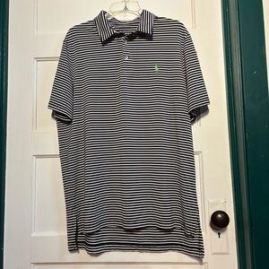 Polo by Ralph Lauren Navy and White Striped Performance Polo Green Pony**FLAW